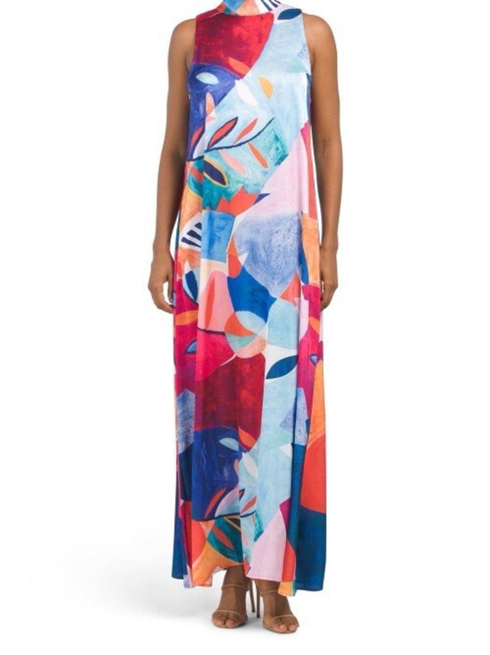 Nicole Miller Vibrant Abstract High-Neck Maxi Dress in Multi-Color